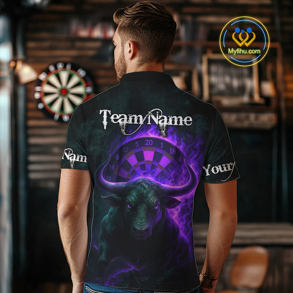 Custom Purple Flame Bull Dart Polo Shirt For Men, Bull Dart Jersey NYN0606