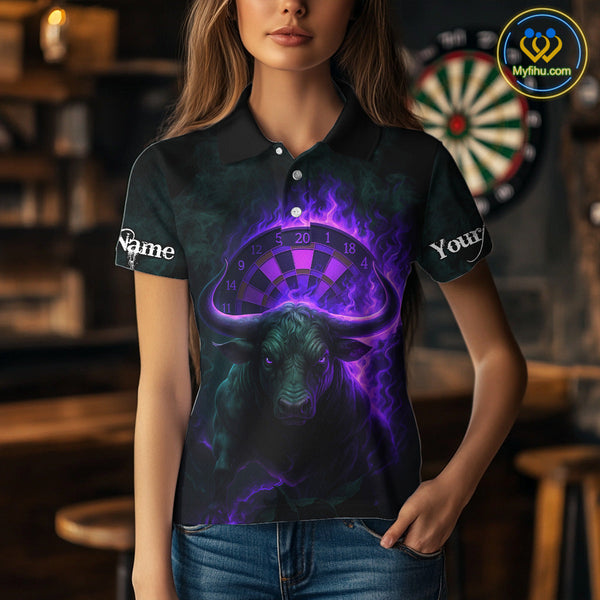 Custom Purple Flame Bull Dart Polo Shirt For Women, Bull Dart Jersey NYN0606