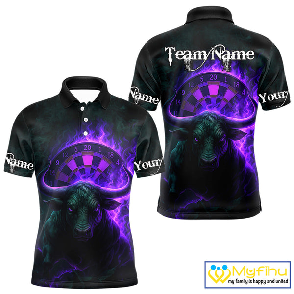 Custom Purple Flame Bull Dart Polo Shirt For Men, Bull Dart Jersey NYN0606