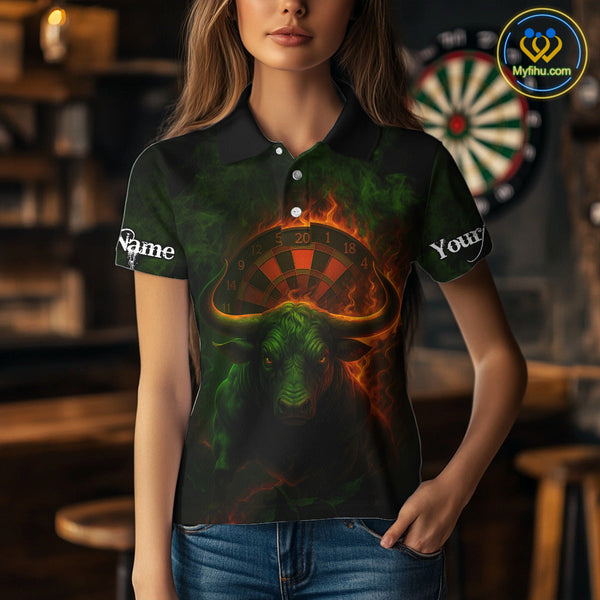 Custom Fire Flame Bull Dart Polo Shirt For Women, Bull Dart Jersey NYN0607