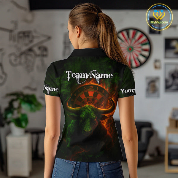 Custom Fire Flame Bull Dart Polo Shirt For Women, Bull Dart Jersey NYN0607