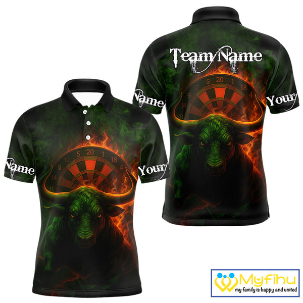 Custom Fire Flame Bull Dart Polo Shirt For Men, Bull Dart Jersey NYN0607