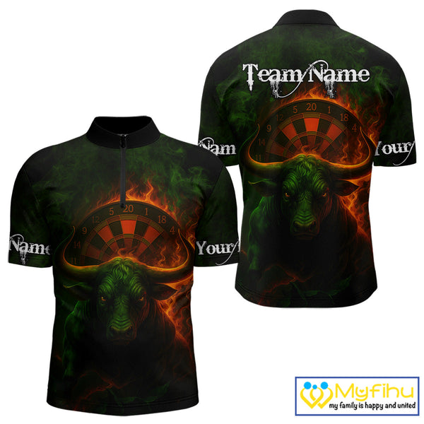 Custom Fire Flame Bull Dart Quarter-Zip Shirt For Men, Bull Dart Jersey NYN0607