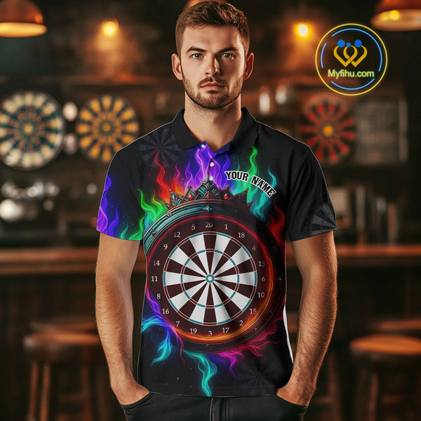 Custom Colorful Smoke Flame Dartboard Dart Polo Shirts For Men, Dart Team Shirt NYN0620
