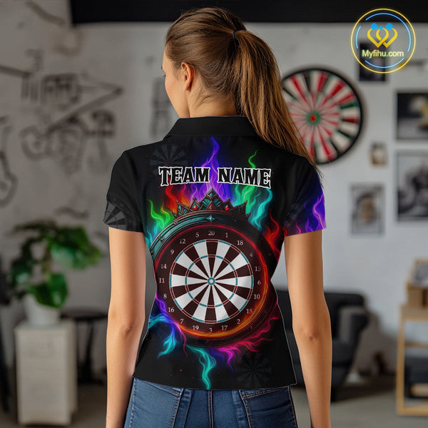 Custom Colorful Smoke Flame Dartboard Dart Polo Shirts For Women, Dart Team Shirt NYN0620