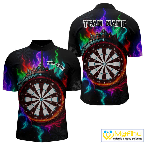 Custom Colorful Smoke Flame Dartboard Dart Quarter-Zip Shirts For Men, Dart Team Shirt NYN0620