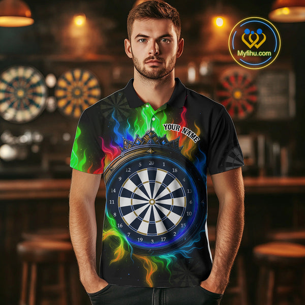 Custom Colorful Smoke Flame Dartboard Dart Polo Shirts For Men, Dart Team Shirt NYN0621