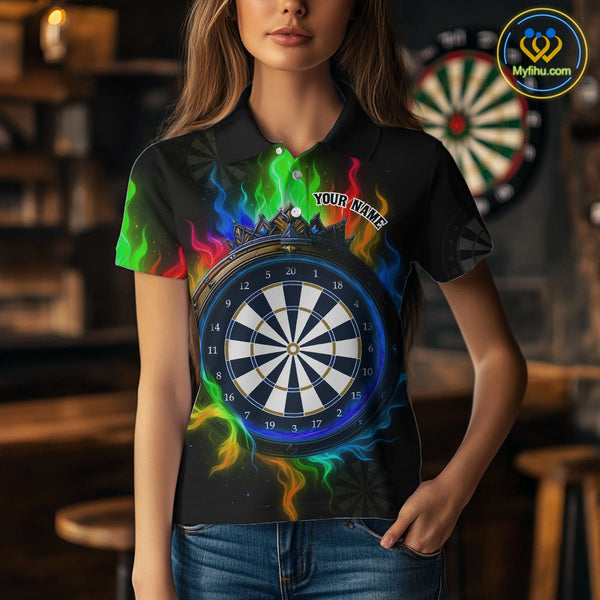 Custom Colorful Smoke Flame Dartboard Dart Polo Shirts For Women, Dart Team Shirt NYN0621