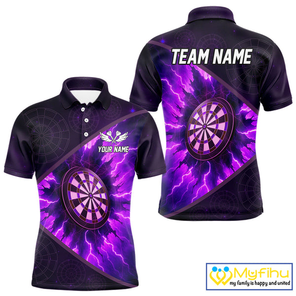 Custom Purple Thunder Lightning Dartboard Polo Shirt For Men, Electric Dart Jersey NYN0642