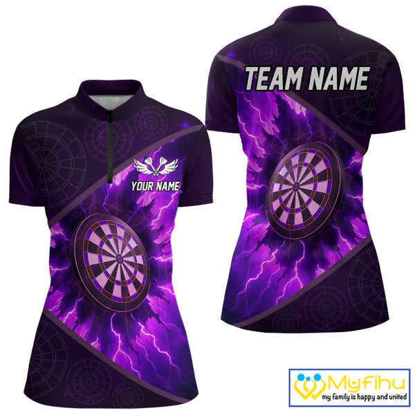 Custom Purple Thunder Lightning Dartboard Women Quarter-Zip Shirt, Electric Dart Jersey NYN0642