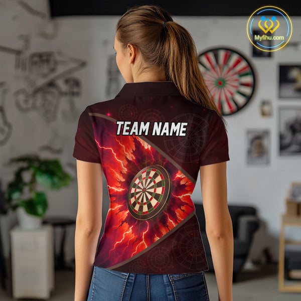 Custom Red Thunder Lightning Dartboard Polo Shirt For Women, Electric Dart Jersey NYN0643