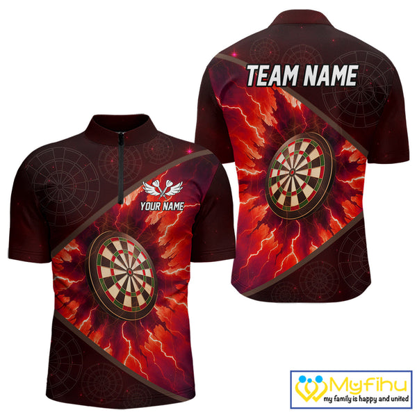 Custom Red Thunder Lightning Dartboard Quarter-Zip Shirt For Men, Electric Dart Jersey NYN0643