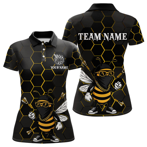 Custom Black And Yellow Funny Bee Darts Polo Shirts For Women, Dart League Shirt NYN0669