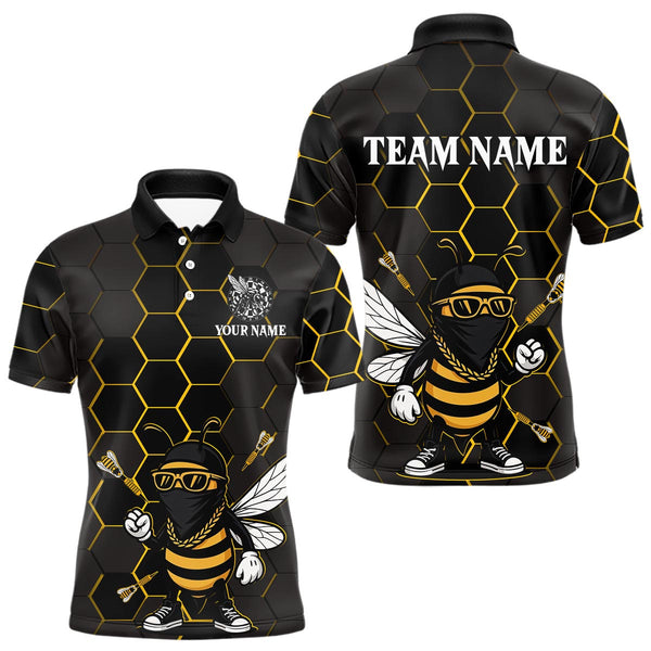 Custom Black And Yellow Funny Bee Darts Polo Shirts For Men, Dart League Shirt NYN0669