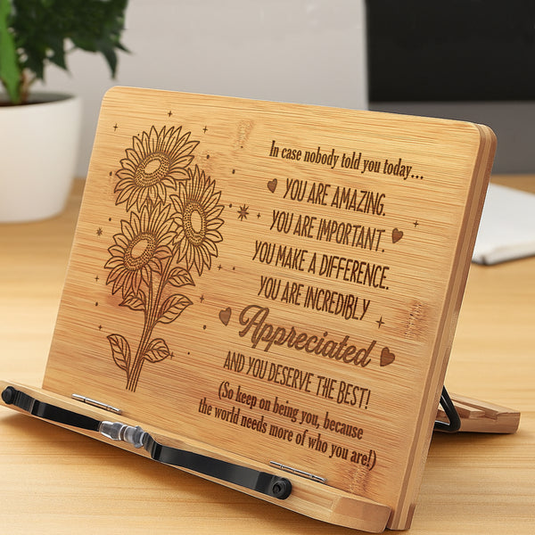 Inspirational Bamboo Book Stand Appreciation Gift, Thank You Gifts, Motivational Reading Stand