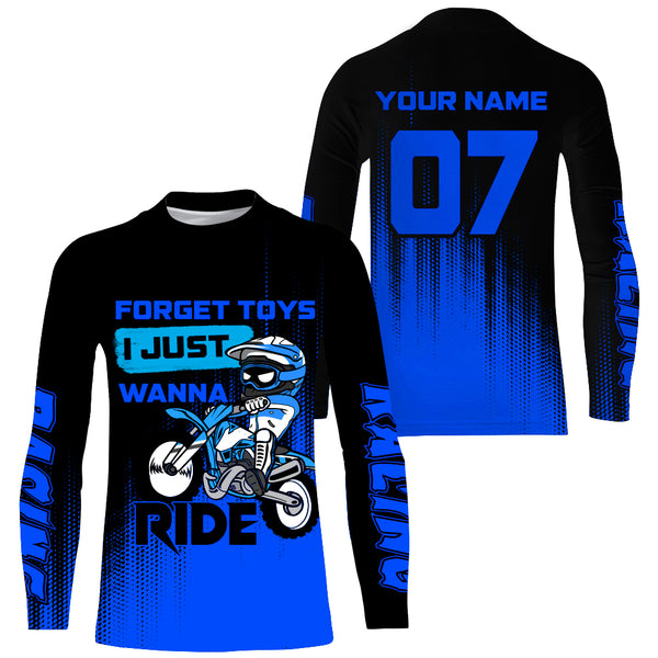 Youth Motocross Jersey UPF30+ Custom Green Dirt Bike Shirt For Boy Girl Forget Toys Just Wanna Ride PDT529