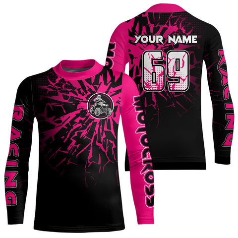 ATV Racing Jersey Pink Quad Bike Shirt Custom ATV Riding Shirt Men Kid Women MX95