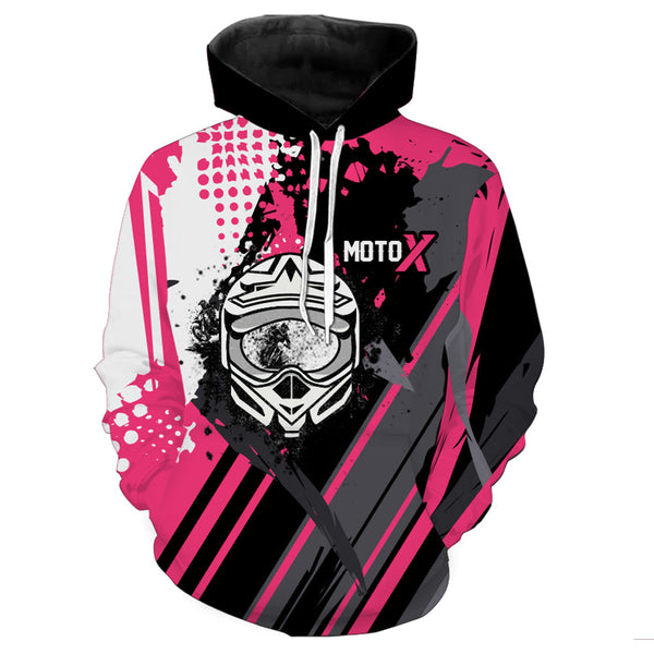 Personalized Motocross Racing Hoodie Pink Dirt Bike Hoodie For Men Women Biker MH39