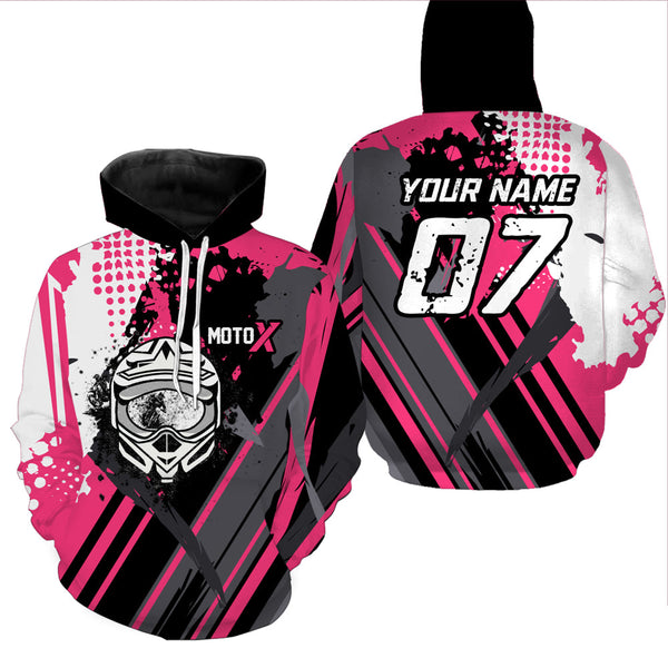 Personalized Motocross Racing Hoodie Pink Dirt Bike Hoodie For Men Women Biker MH39