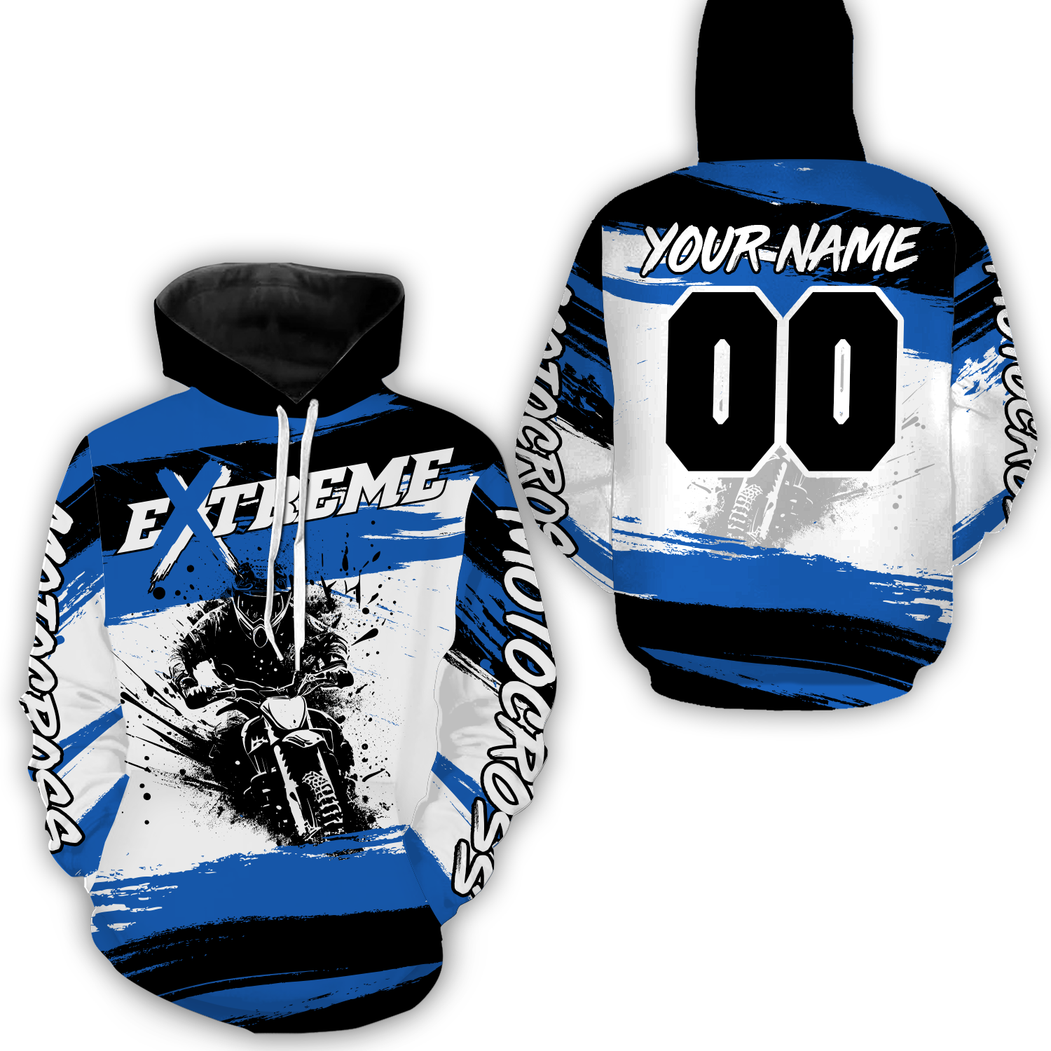 Custom Blue Motocross Racing Hoodie Jersey for Biker Men Women Dirt Bike Hoodie Zip MH60