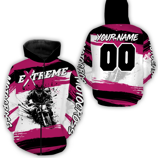 Custom Pink Motocross Racing Hoodie Jersey for Biker Men Women Dirt Bike Hoodie Zip MH60