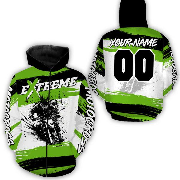 Custom Green Motocross Racing Hoodie Jersey for Biker Men Women Dirt Bike Hoodie Zip MH60