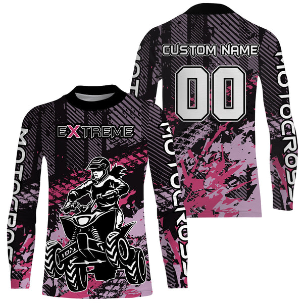 ATV Quad Bike Jersey ATV Racing Shirt Kid Girl Women Upf30+ ATV Quad Shirt Pink MX78