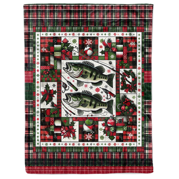 Largemouth Bass Fishing Christmas Plaid Fleece Blanket Xmas Gifts For Fishing Lovers IPHW5671