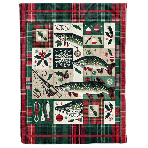 Christmas Pike Fishing Fleece Blanket, Pike Xmas Fishing Gifts For Fishing Lovers IPHW5675