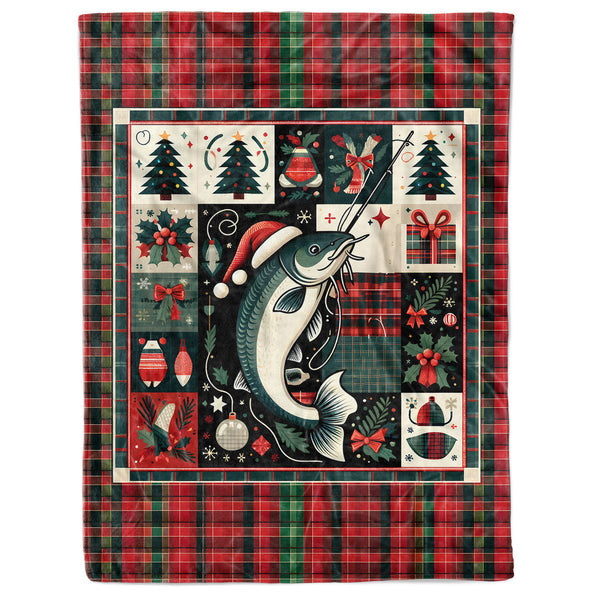 Christmas Catfish Fishing Fleece Blanket Fishing Gifts For Fishin Lovers IPHW5677