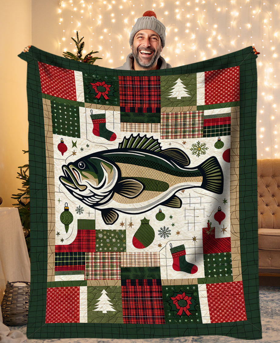 Christmas Largemouth Bass Fishing Fleece Blanket, Christmas Bass Fishing Gifts For Fisherman IPHW5680