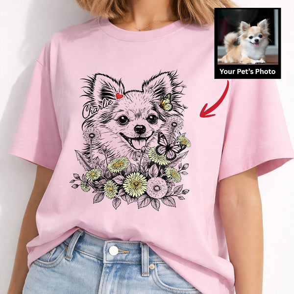 Floral Dog Portrait T-Shirt Custom Pet Gift for Dog Lovers FSD4816