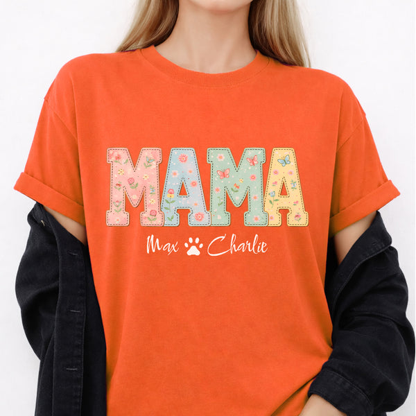 Dog Mama Patchwork vintage Custom Dog Names T-shirt, Personalized Mothers day gift Dog Mom FSD4813