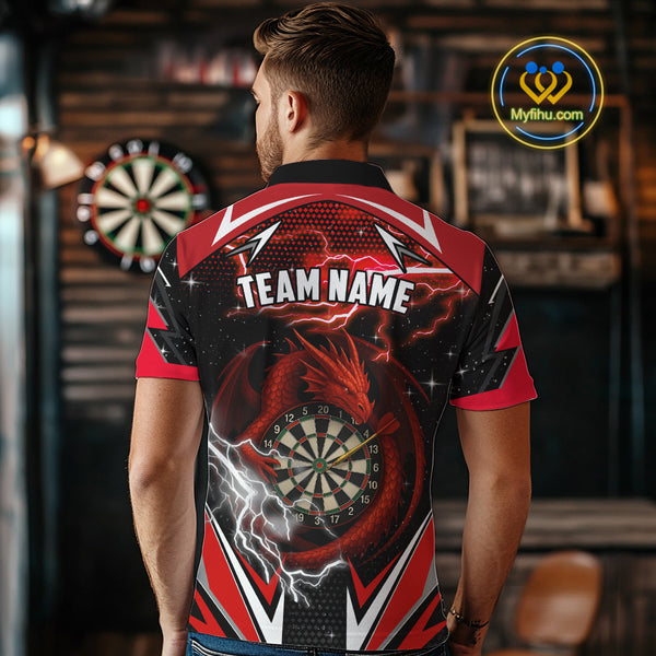 Personalized Dragon Dart Shirts For Men – Custom Thunder Red Darts Team Jerseys Polo & Quarter Zip TDM4037