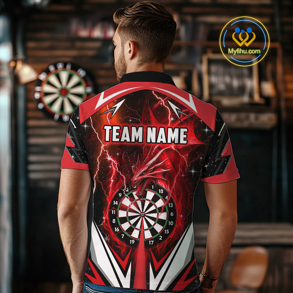 Red Darts Jerseys Custom Thunder Lightning Dragon Dart Shirt Team Polo & Quarter Zip For Men TDM4315