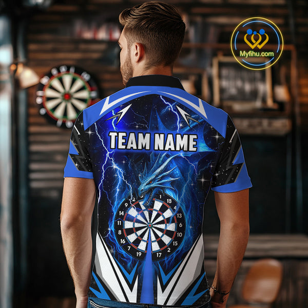 Blue Darts Jerseys Custom Thunder Lightning Dragon Dart Shirt Team Polo & Quarter Zip For Men TDM4314