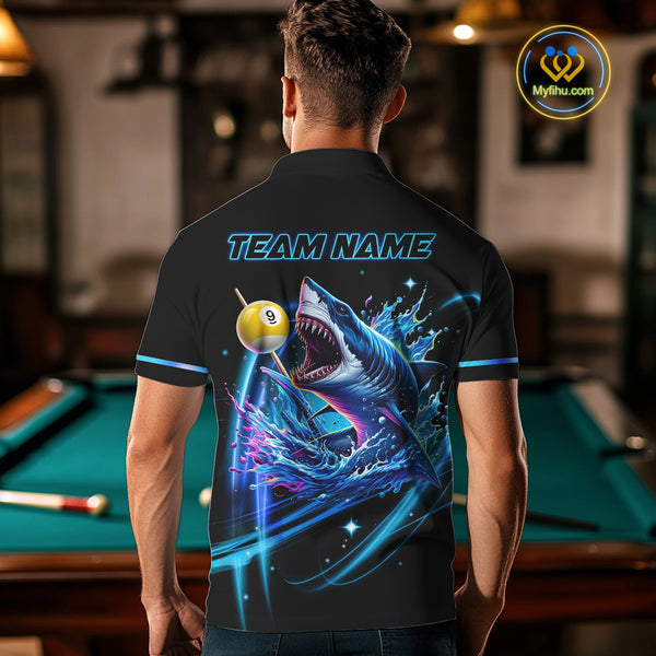 Blue 8 Ball & 9 Ball Pool Billiard Shark Polo & Quarter Zip For Men Custom Team Billiard Jerseys TDM3853