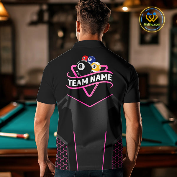 Personalized 8 Ball & 9 Ball Pool Billiard Polo, 1/4 Zip For Men Custom Team Billiard Jersey|Pink TDM4048