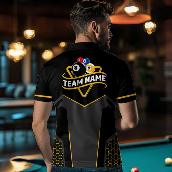 Personalized 8 Ball & 9 Ball Pool Billiard Polo, 1/4 Zip For Men Custom Team Billiard Jersey|Yellow TDM3547