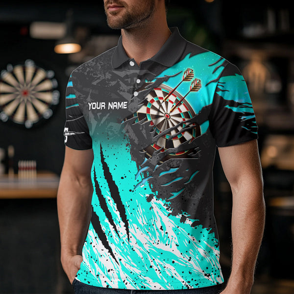 Personalized Turquoise Black Eagle Dartboard Dart Polo & 1/4 Zip For Men Custom Team Dart Jerseys TDM3522