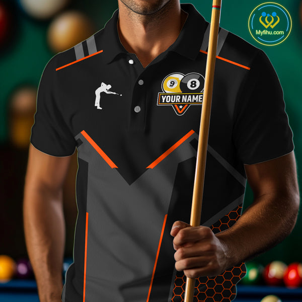 Personalized 8&9 Ball Pool Billiard Polo, 1/4 Zip For Men Custom Team Billiard Jersey|Orange TDM4049