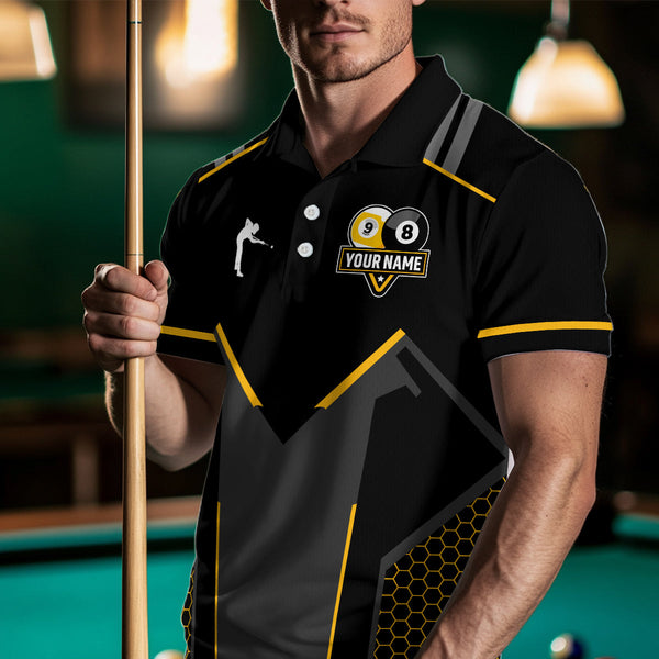 Personalized 8 Ball & 9 Ball Pool Billiard Polo, 1/4 Zip For Men Custom Team Billiard Jersey|Yellow TDM3547