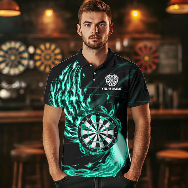 Turquoise Fire Flame Dartboard Darts Polo & Quarter Zip Custom Dart Shirts For Men Dart Jerseys TDM3739