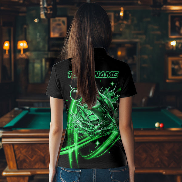 Green 8 Ball Pool Billiard Shark Polo & Quarter Zip For Women Custom Team League Billiard Jersey TDM3732