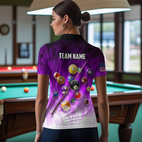 Personalized Purple Pool Player Billiard 8 Ball Polo & 1/4 Zip For Women Custom Billiard Jerseys TDM3658