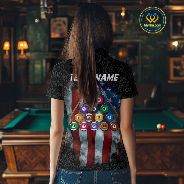 American Flag 8 Ball Billiard Shirts For Women Custom Pool Team Jerseys Polo & Quarter Zip TDM3966