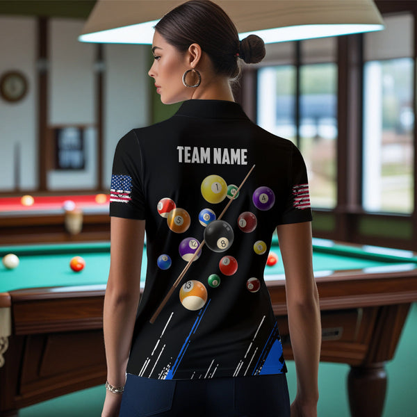 Personalized Black Blue 3D Pool Balls Billiard Shirts For Women Custom Team 8 Ball Billiard Jerseys TDM3575