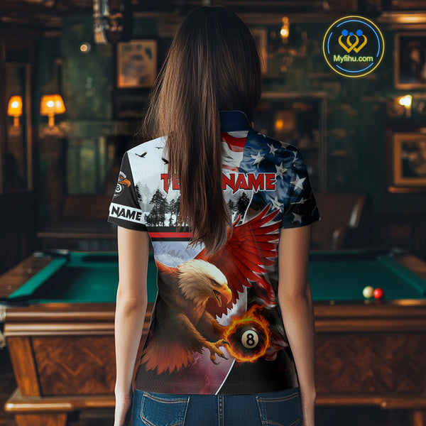 Custom American Flag Eagle 8 Ball Pool Vintage Billiard Shirts For Women, Patriotic Billiard Jerseys TDM3990