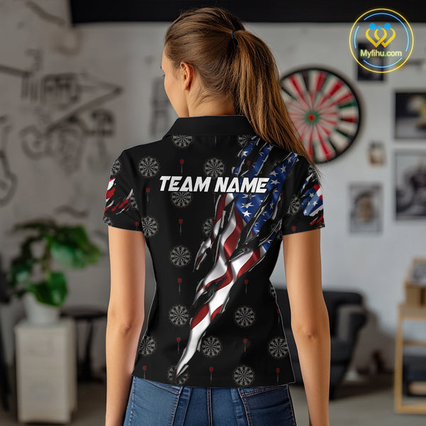 American Flag Scratch Darts Shirt For Women Custom Patriotic Dart Team Jersey Polo & 1/4 Zip TDM4031