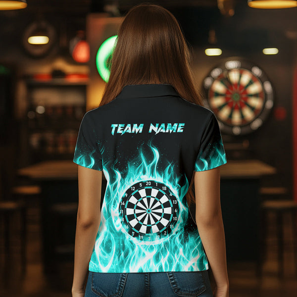 Turquoise Fire Flame Dart Shirt With Pocket For Women Custom Dart Team Jersey TDM3792